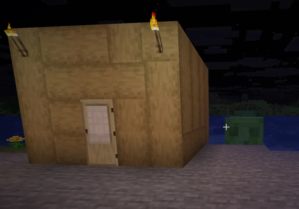 Minecraft swamp biome with a witch hut and slimes