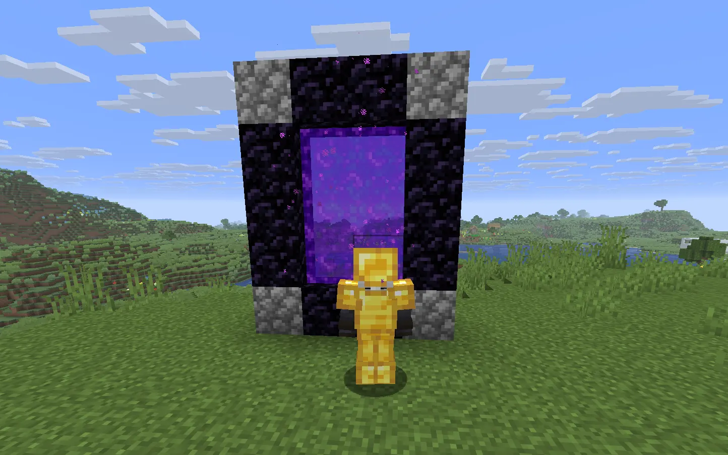 Minecraft Nether portal protected with cobblestone ghast safety
