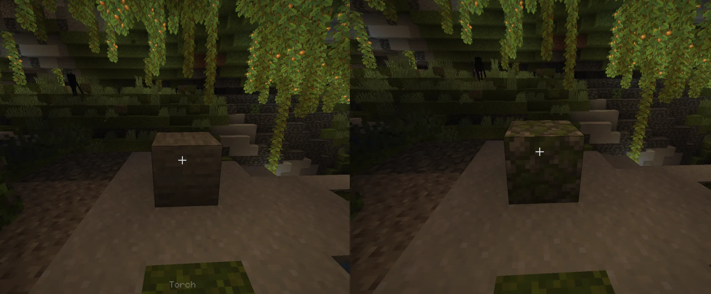  Moss spreading using bone meal in Minecraft lush caves