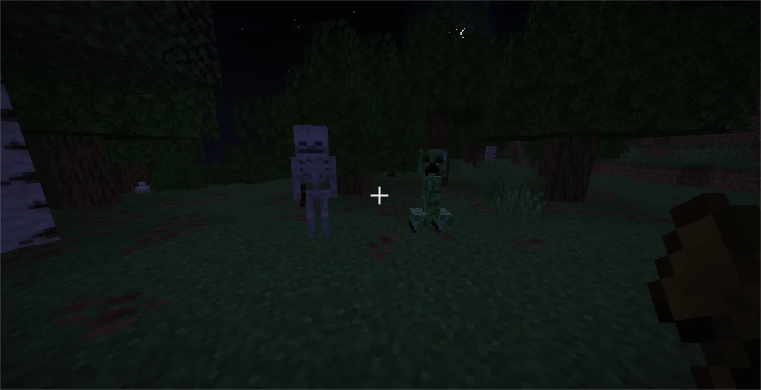 Minecraft first night with creeper and skeleton attacking player without shelter