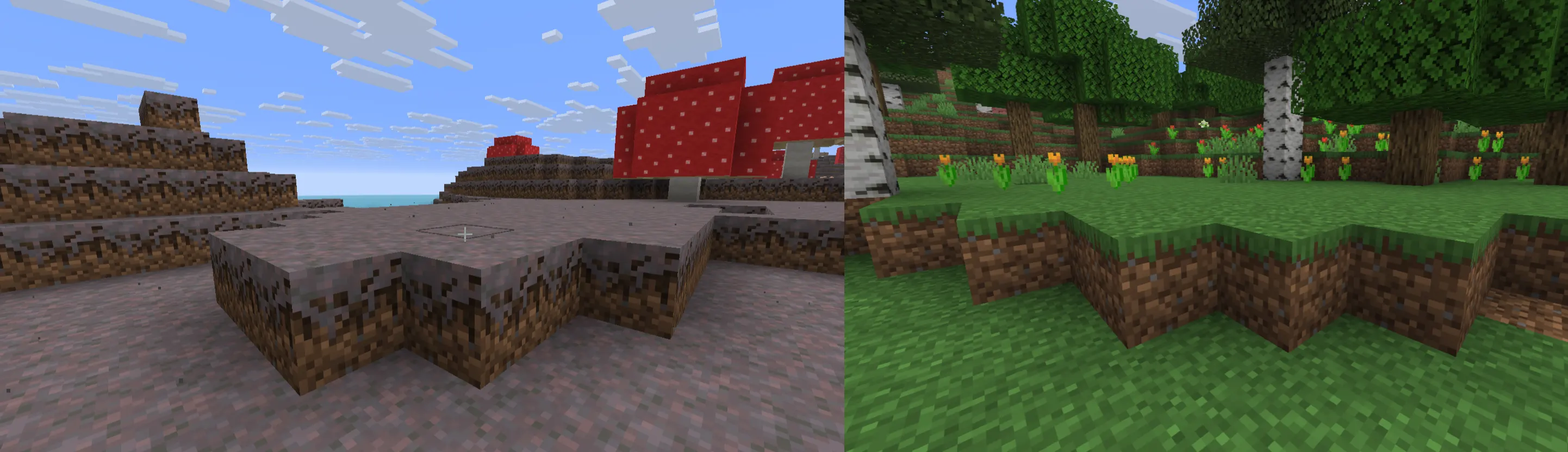  Mycelium vs grass block comparison in Minecraft biome