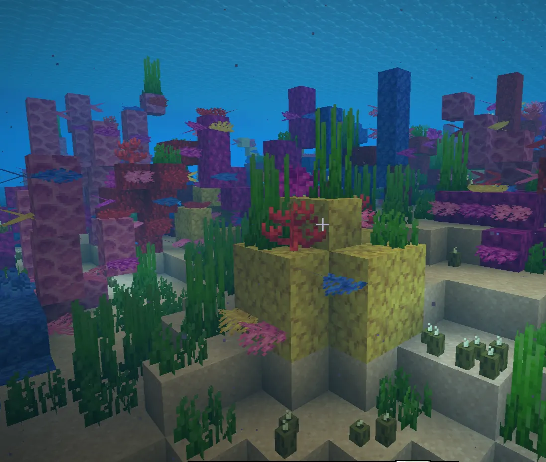 Coral reef colors in the Minecraft warm ocean biome
