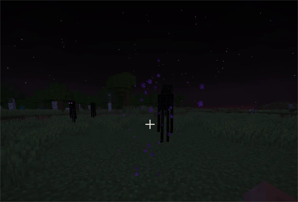 “Enderman teleporting with purple particles to avoid damage in Minecraft”