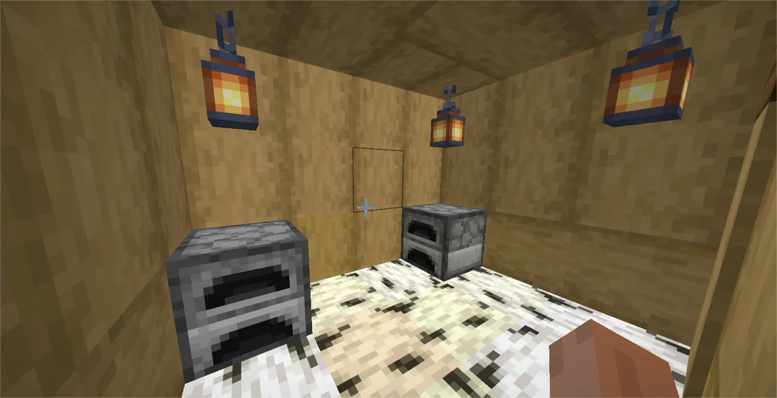 Minecraft furnace smelting iron ore in a beginner survival base