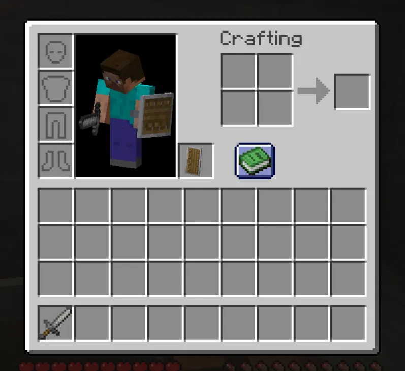 Equipping a shield in the off-hand slot in Minecraft