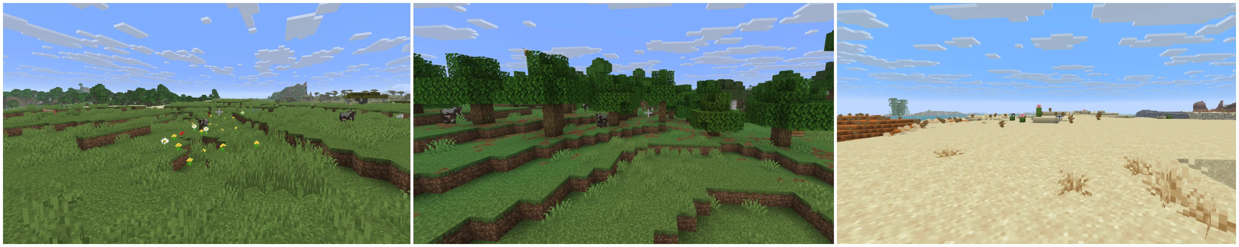 Comparison of the plains biome vs. the forest and desert Minecraft