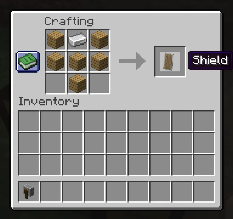 Mingotinecraft shield crafting recipe using wooden planks and an iron