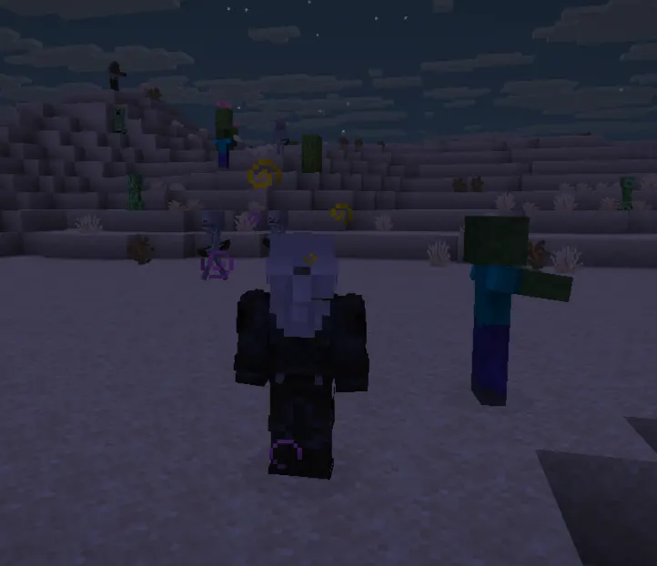 Minecraft splash potion being thrown during combat, affecting multiple mobs