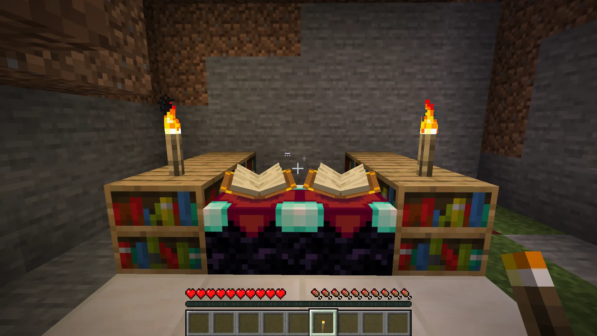 Proper Minecraft enchanting table setup with 15 bookshelves