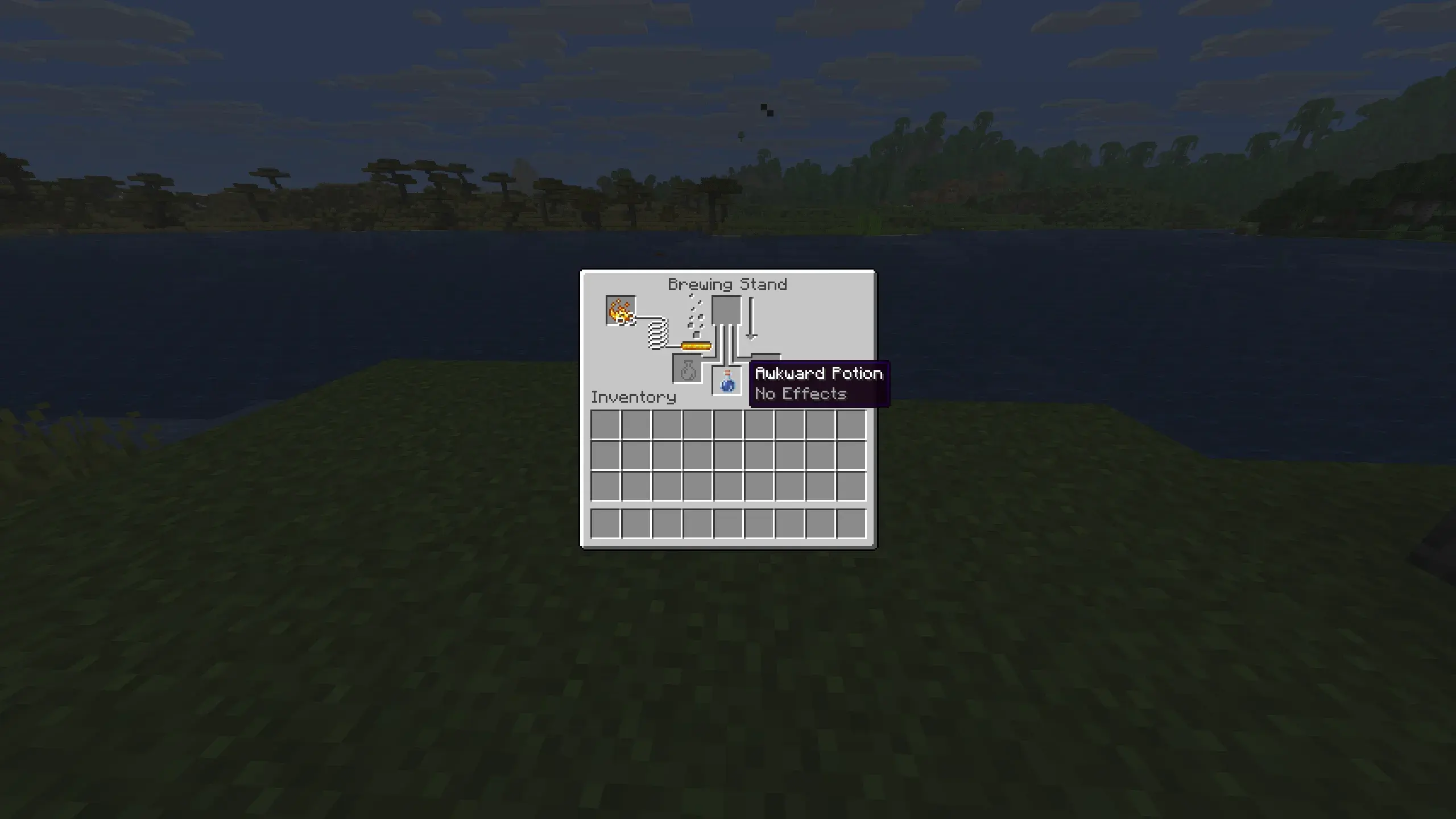 Minecraft brewing stand interface showing water bottles and Nether Wart for potion crafting