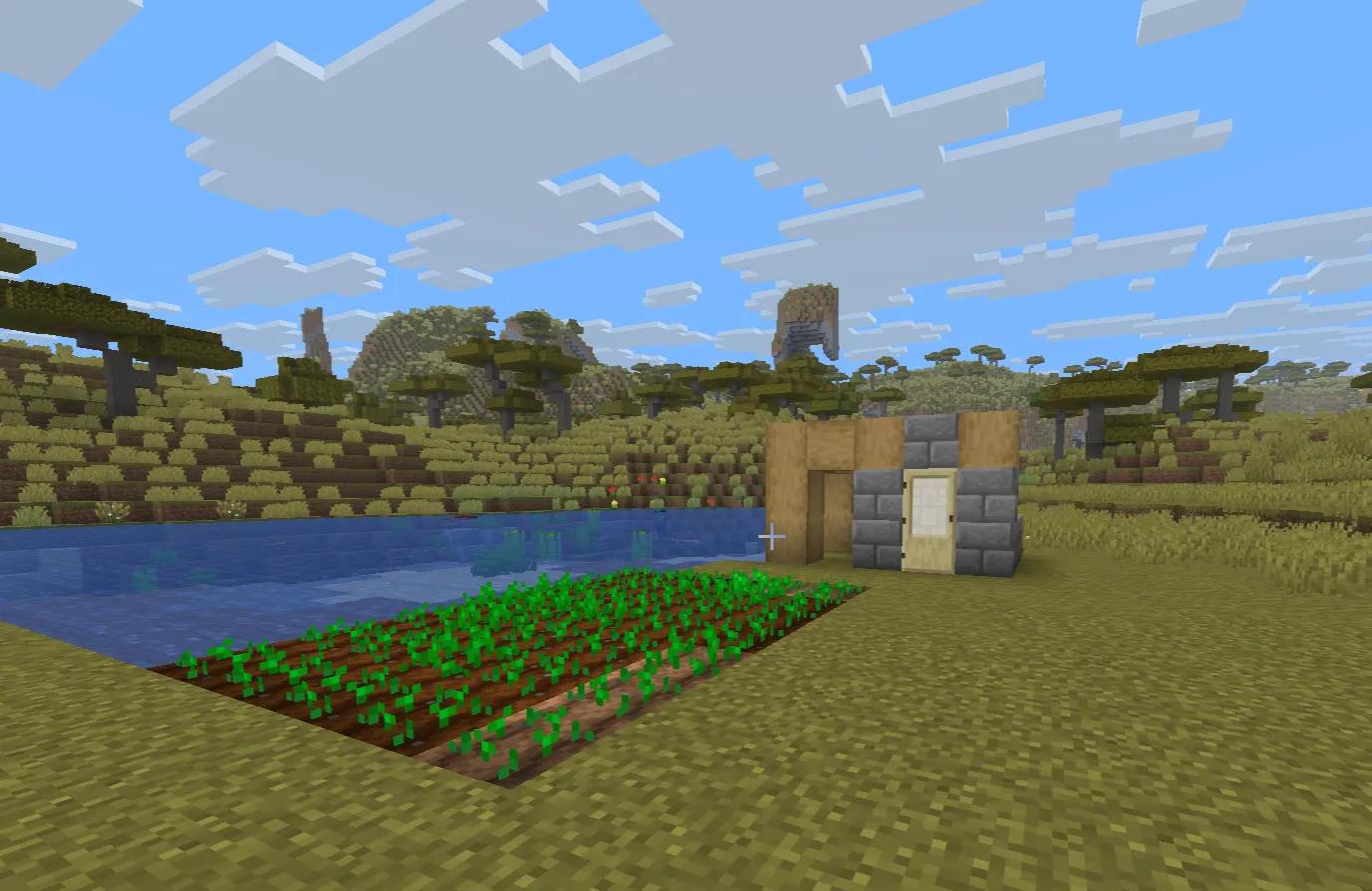 Minecraft early game wheat farm near water