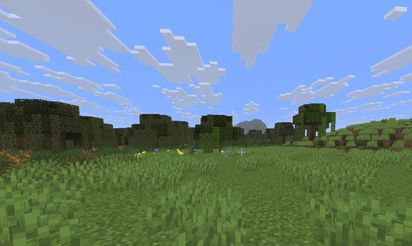flat plains biome in Minecraft open terrain view