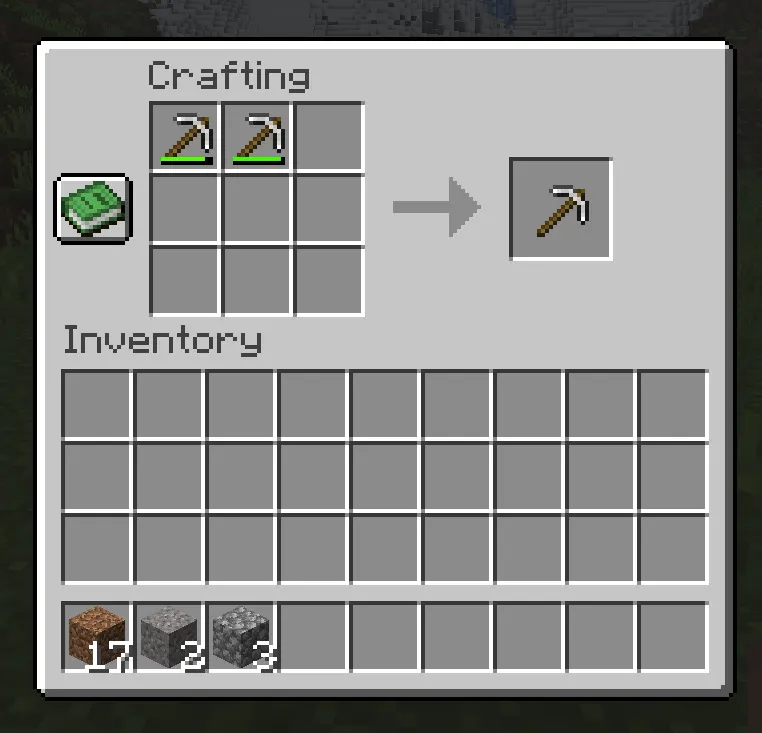 Repairing damaged tools in Minecraft crafting grid