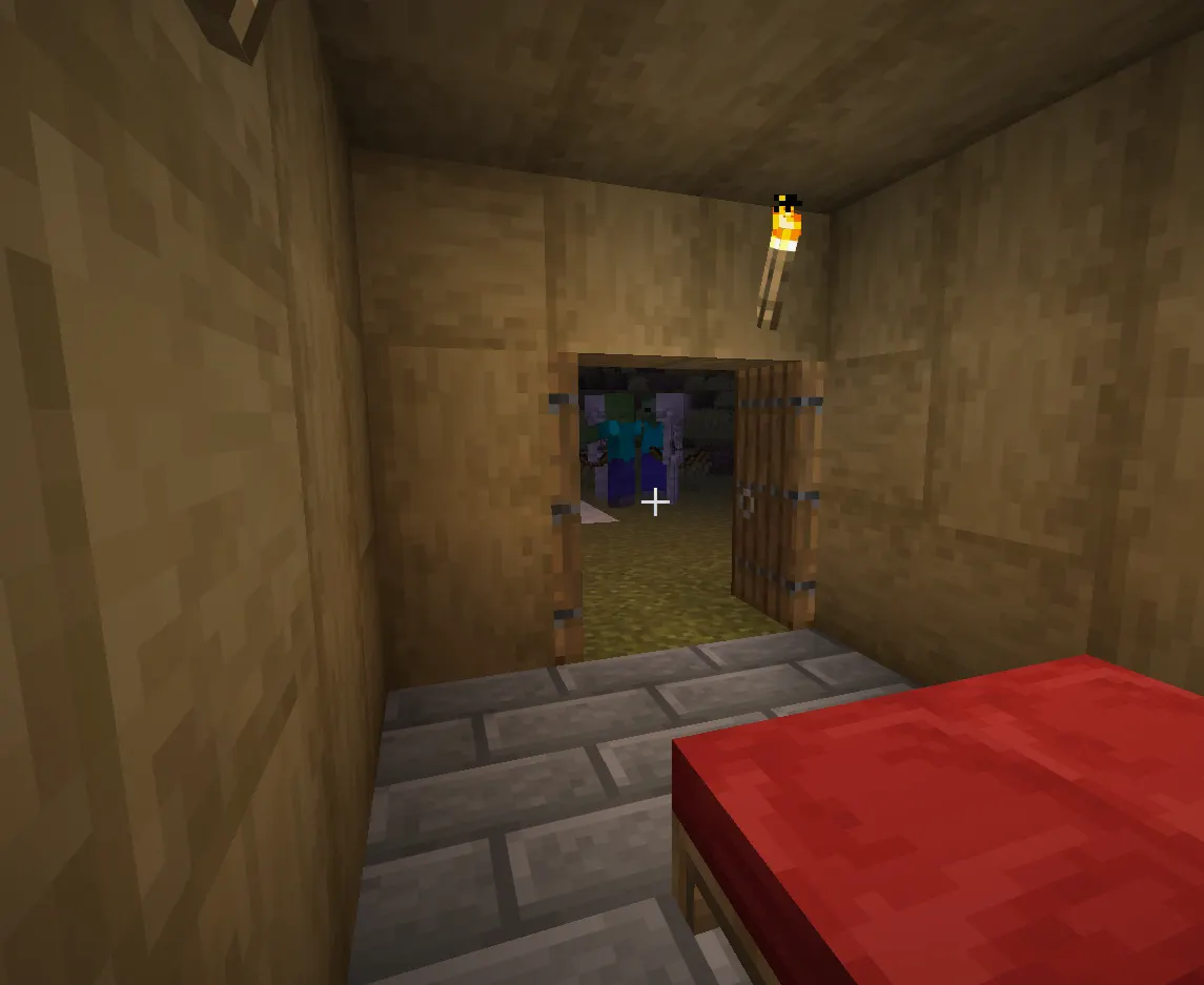 Minecraft bed first night survival, avoiding mobs