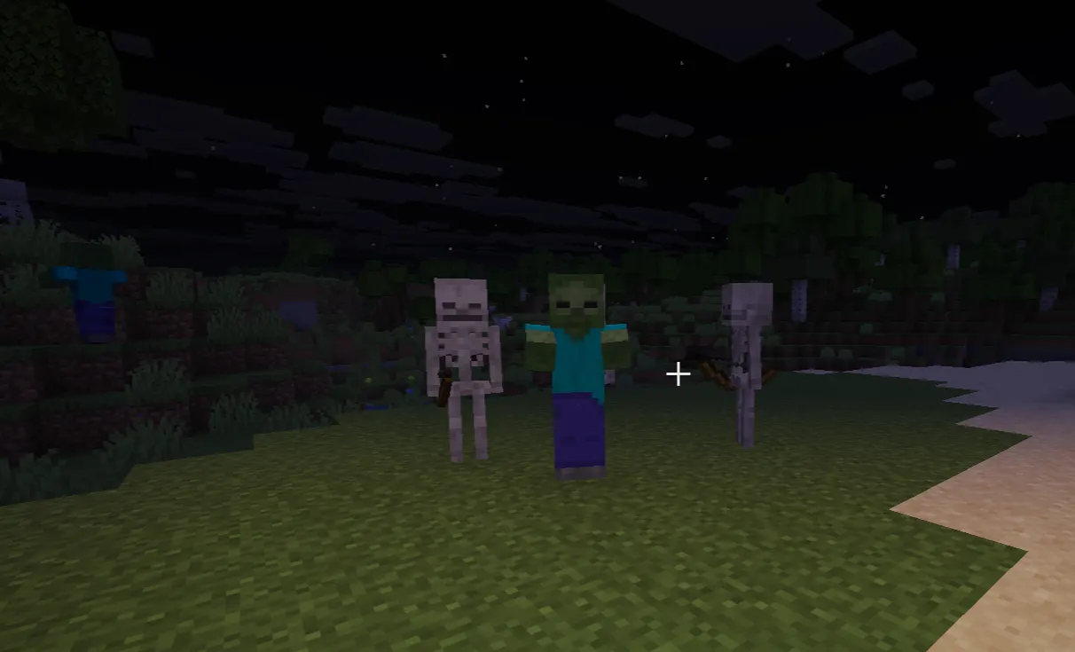 hostile mobs spawning at night in the plains biome in Minecraft