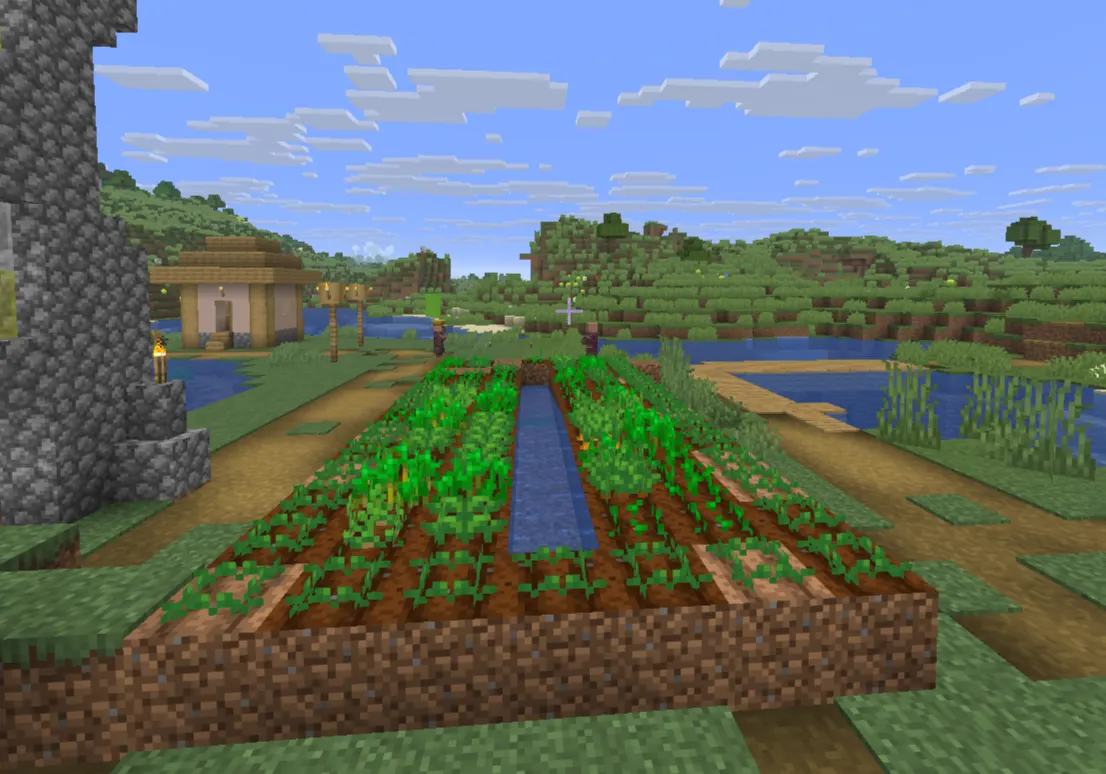 large wheat farm in the plains biome Minecraft