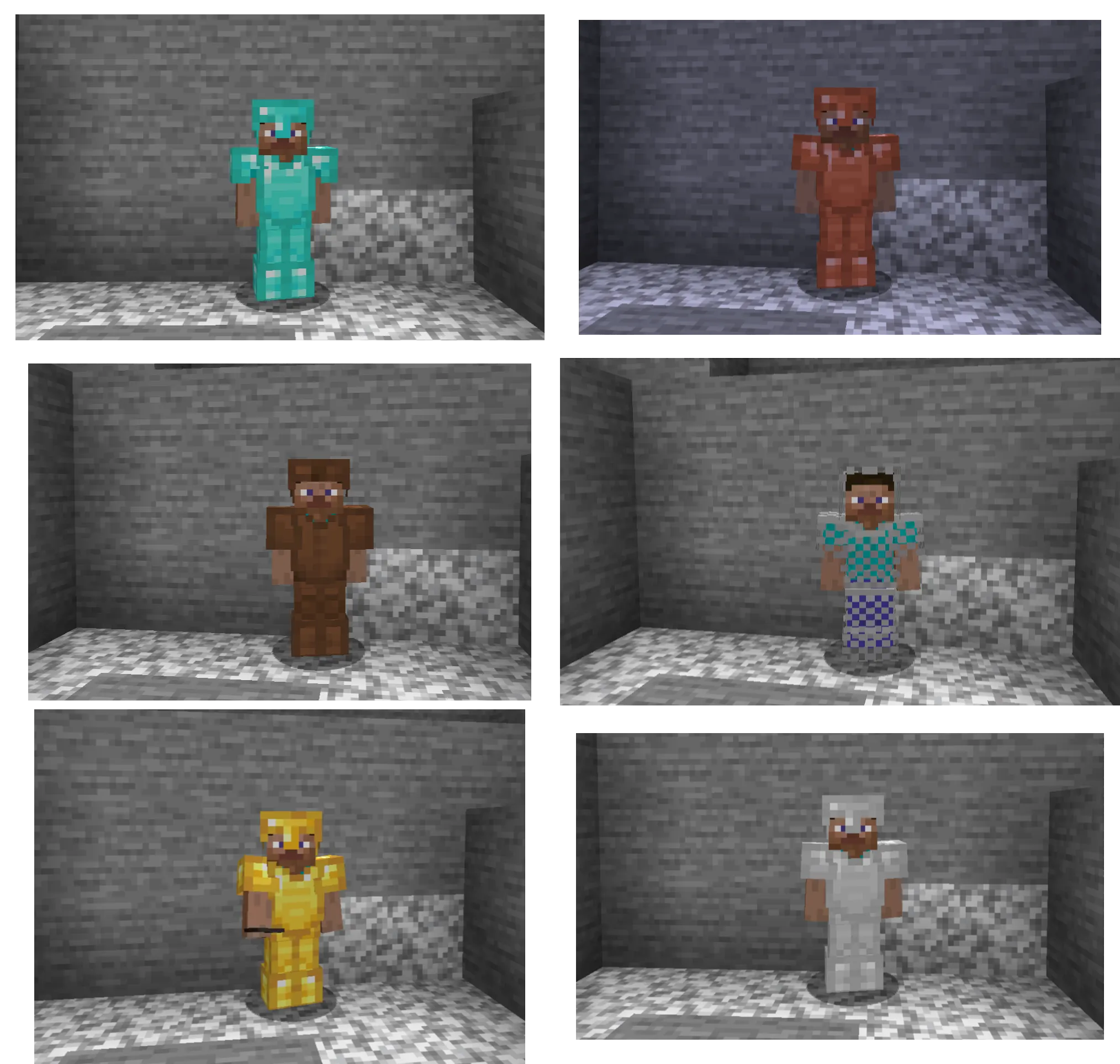 All Minecraft armor types including leather iron diamond and Netherite displayed side by side