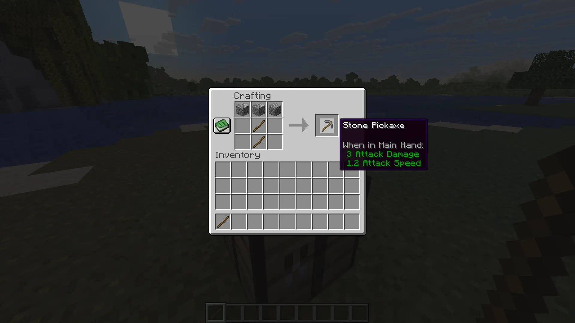 Stone pickaxe crafting recipe in the Minecraft crafting table