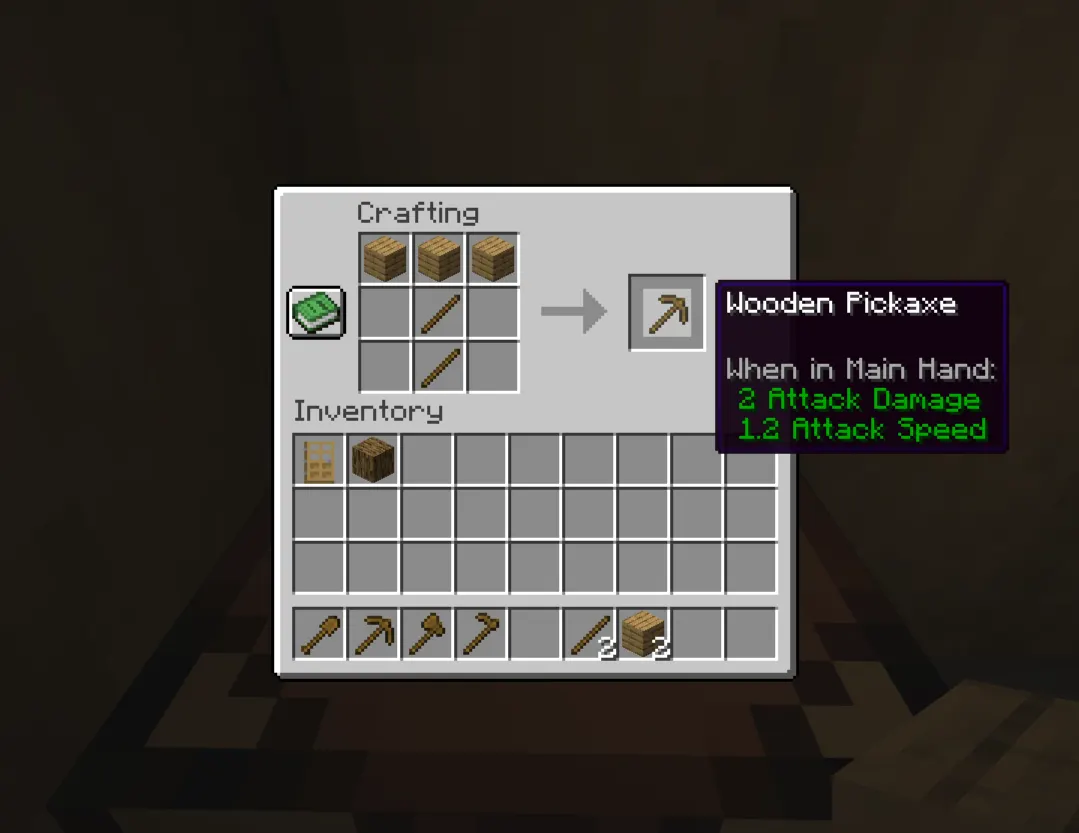 Minecraft crafting table and wooden tools in the early game