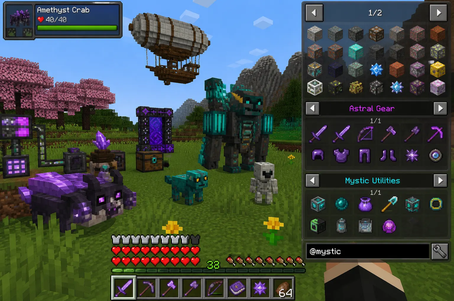 Example of Minecraft mods adding new items, mobs, and gameplay features