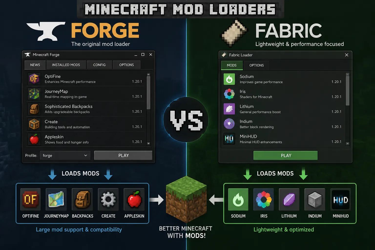 Minecraft Forge vs. Fabric Mod Loader Comparison for Installing Mods