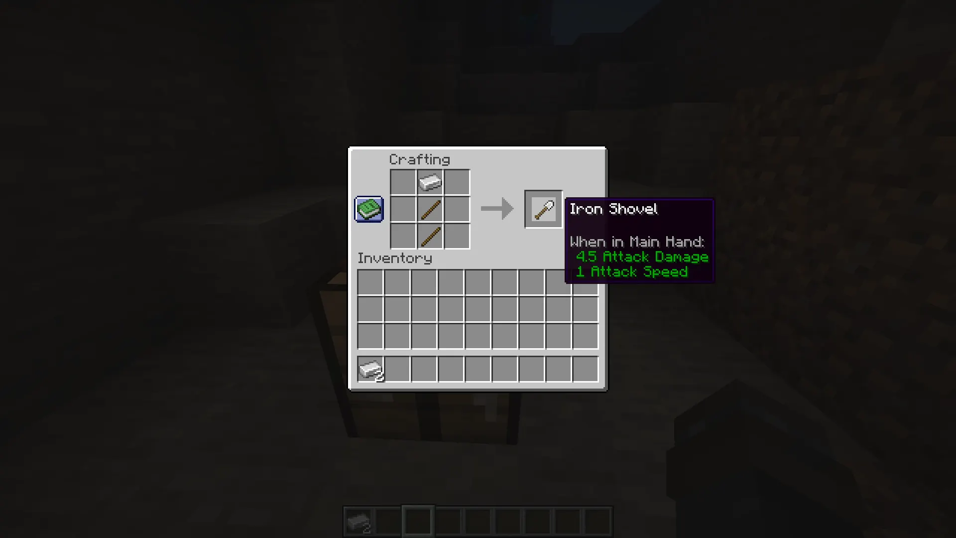 Iron shovel crafting recipe in Minecraft crafting table