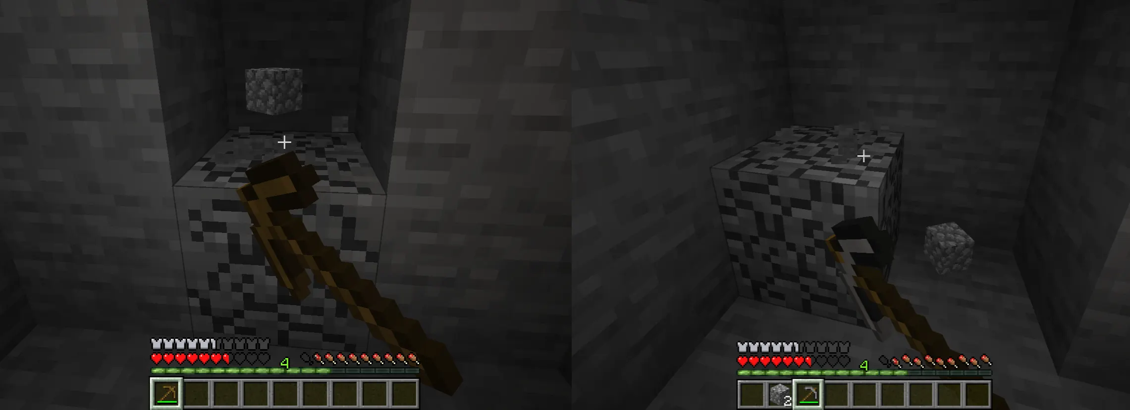 Comparison between wooden and stone tools in Minecraft survival mode