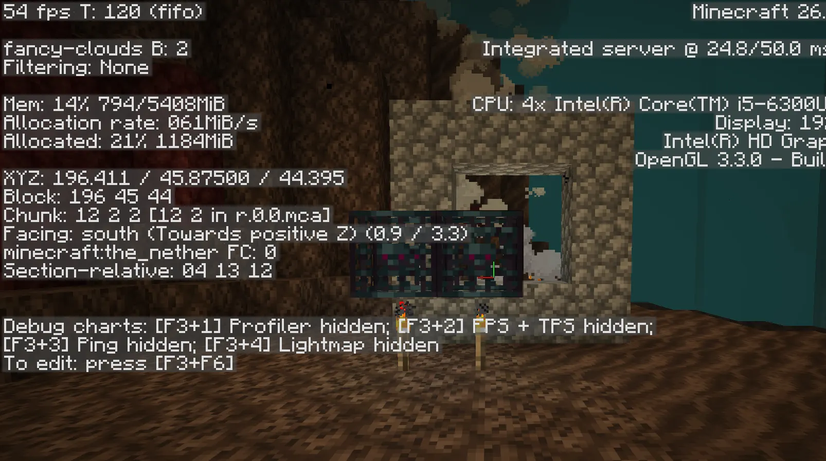Blaze spawner inside a Nether Fortress in Minecraft