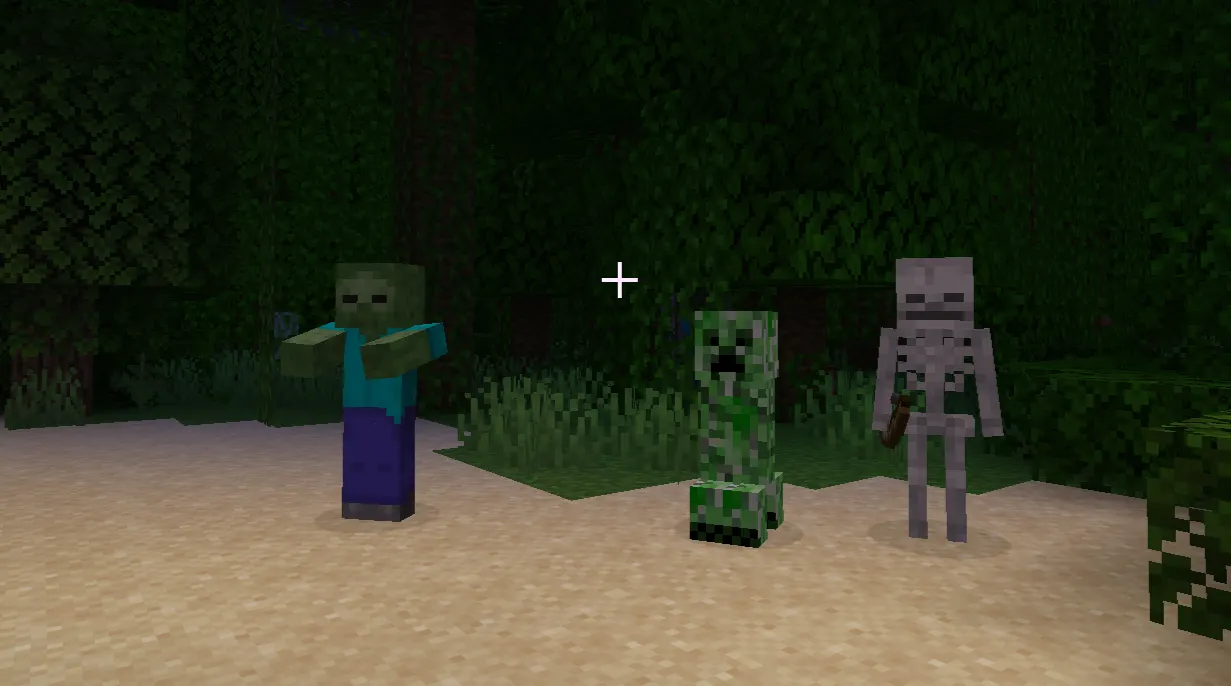 Zombie Skeleton Creeper and Spider spawning at night in Minecraft