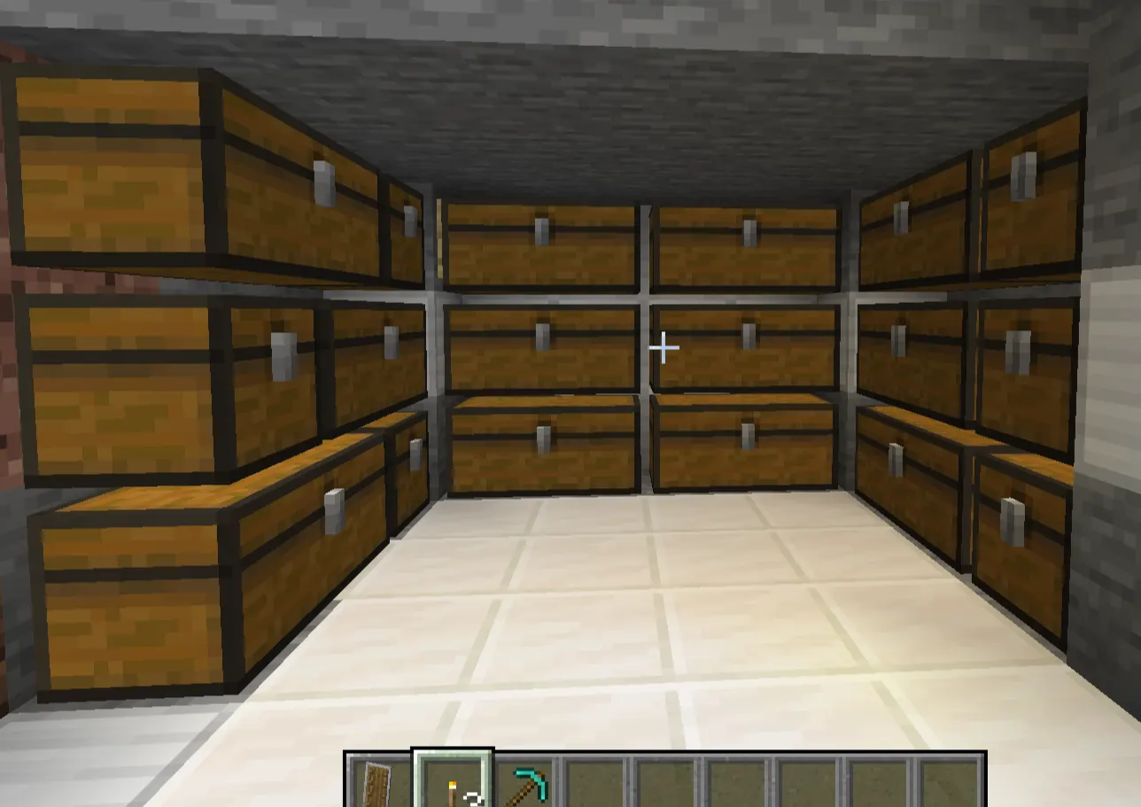 Minecraft organized storage room versus messy chest room