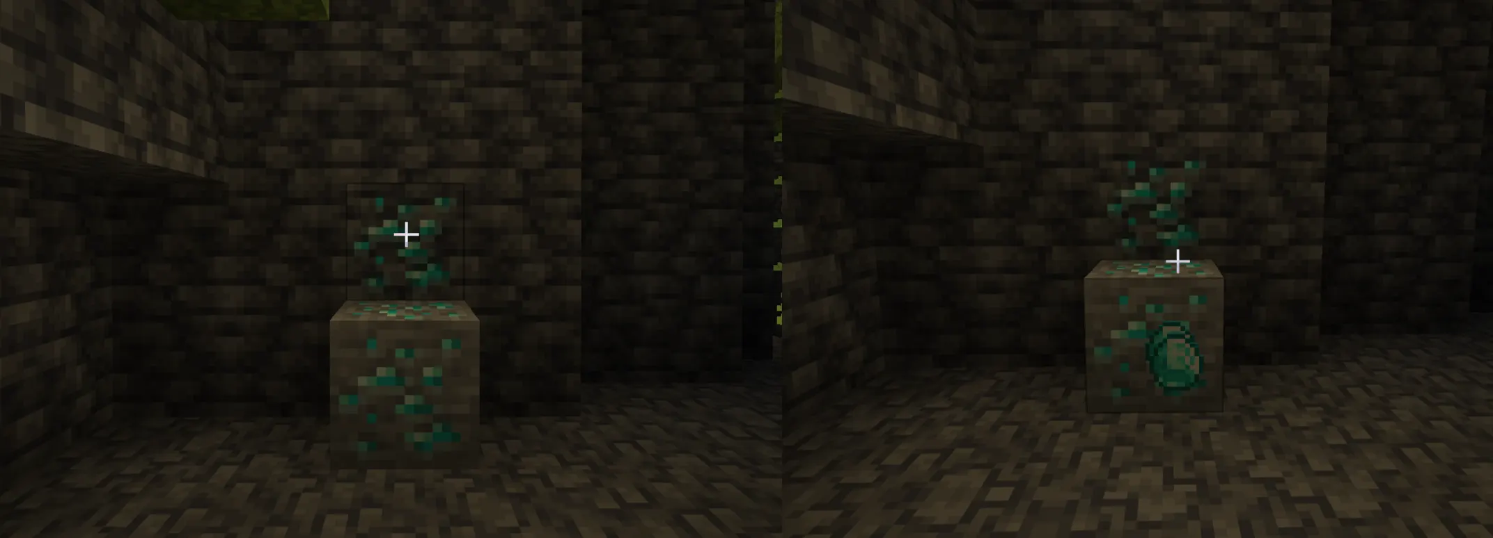 Minecraft Fortune III enchantment comparison showing increased diamond drops from ore blocks
