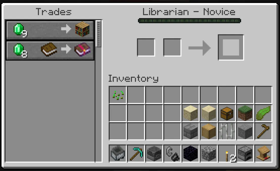 Trading with librarian villagers to earn XP in Minecraft