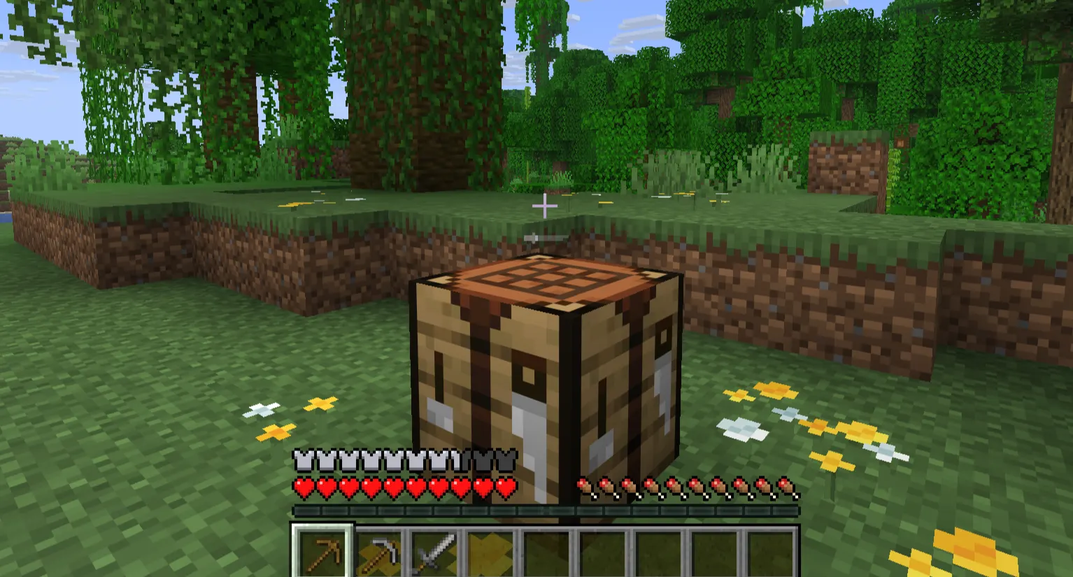 Crafting table and early Minecraft survival tools for beginners