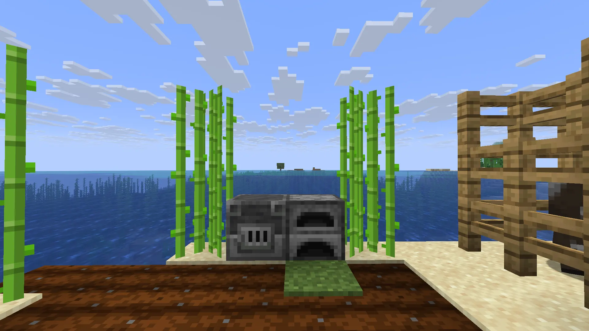 Automatic bamboo smoker XP farm in Minecraft
