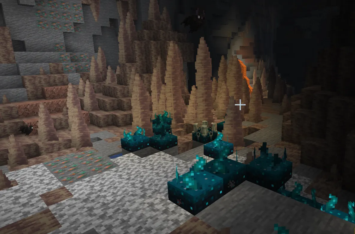 Deep Dark biome with sculk blocks and sculk veins in Minecraft