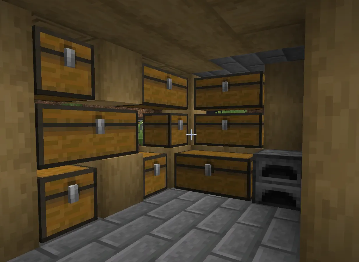 Minecraft corner storage setup maximizing space inside a small base