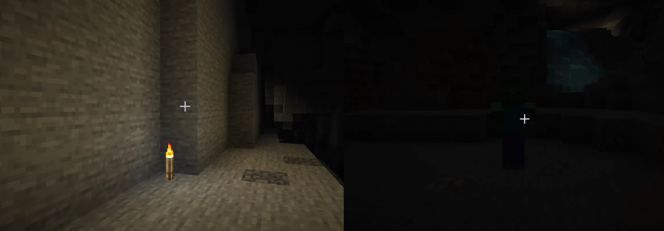Minecraft hostile mob spawning at light level zero compared to lit area preventing spawns