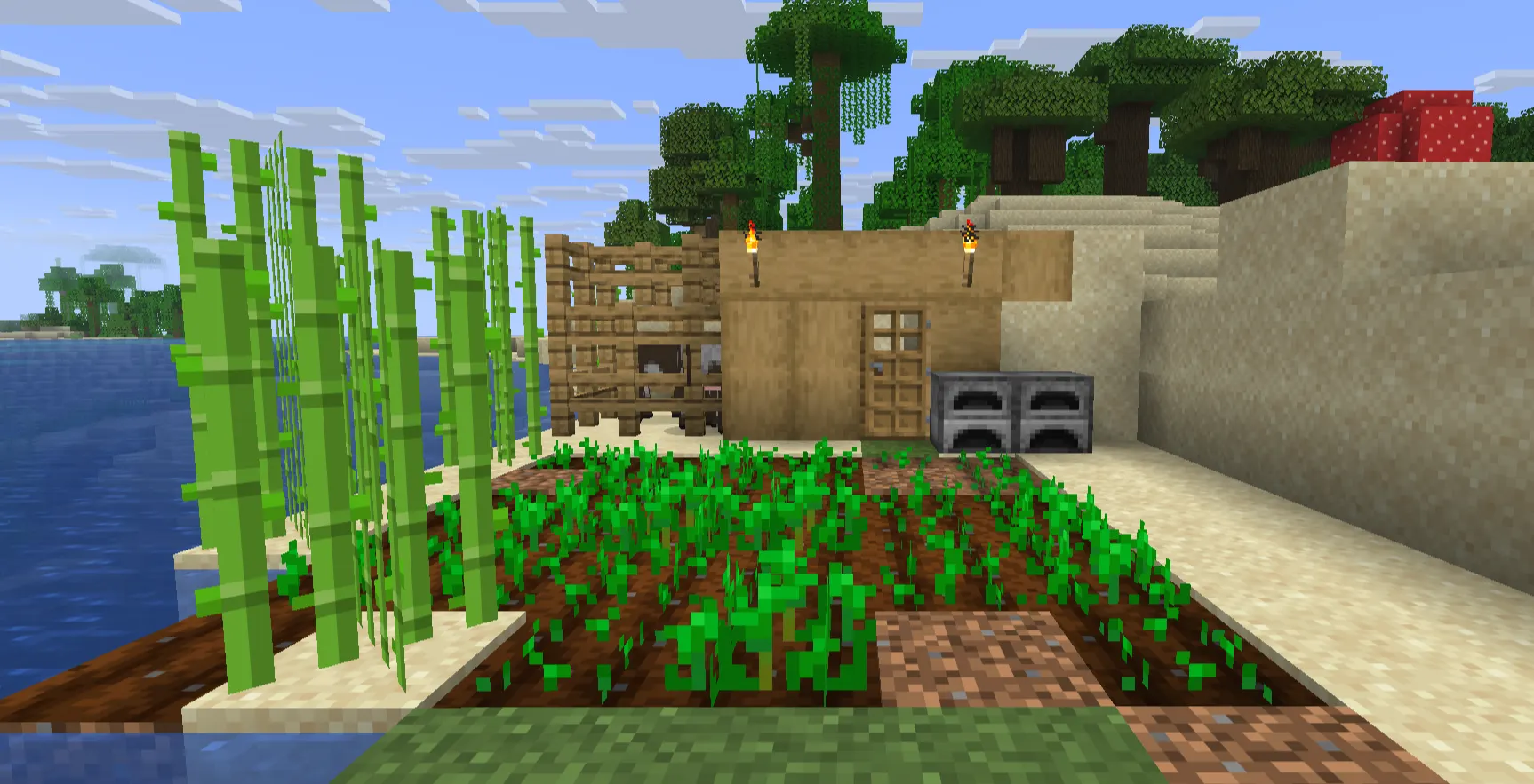 Starter Minecraft base with multiple easy early-game XP sources