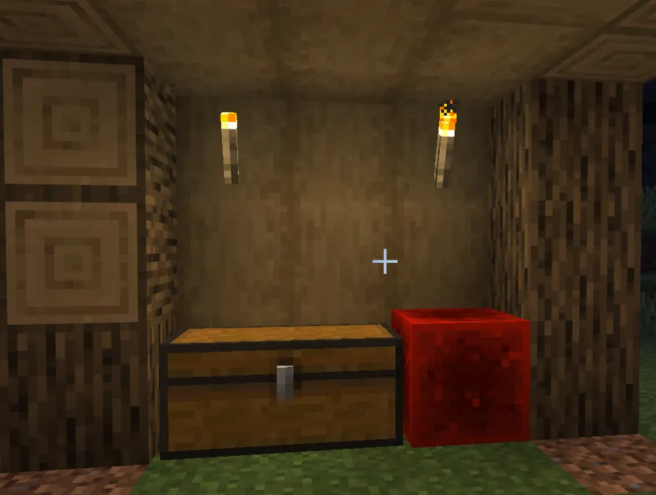 Minecraft storage room organized into categories using item frames and labeled chests