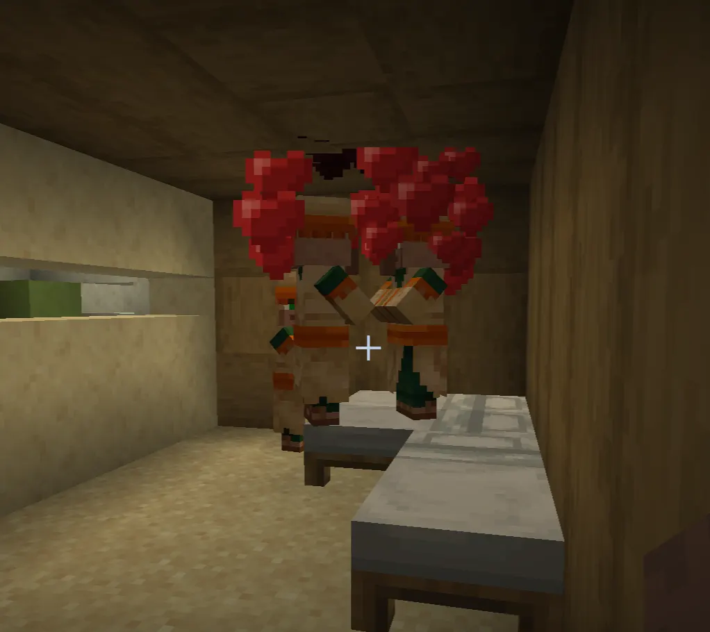 Player feeding bread to villagers to activate breeding in Minecraft