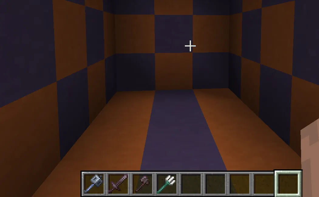 Comparison of the Minecraft Mace, Netherite Sword, Netherite Axe, and Trident 