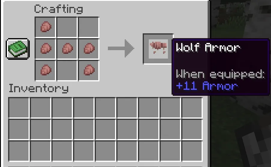 Wolf Armor crafting recipe using six Armadillo Scutes in Minecraft