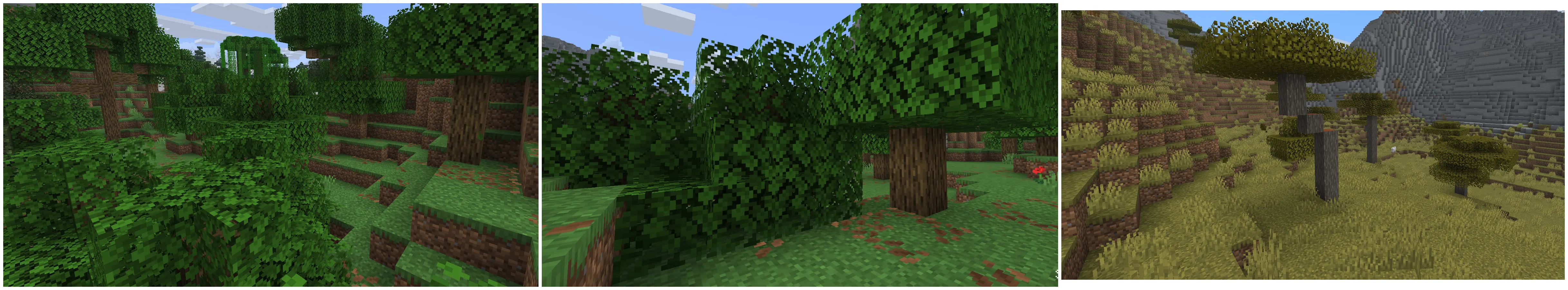 : Minecraft Jungle, Sparse Jungle, and Bamboo Jungle biome variants comparison