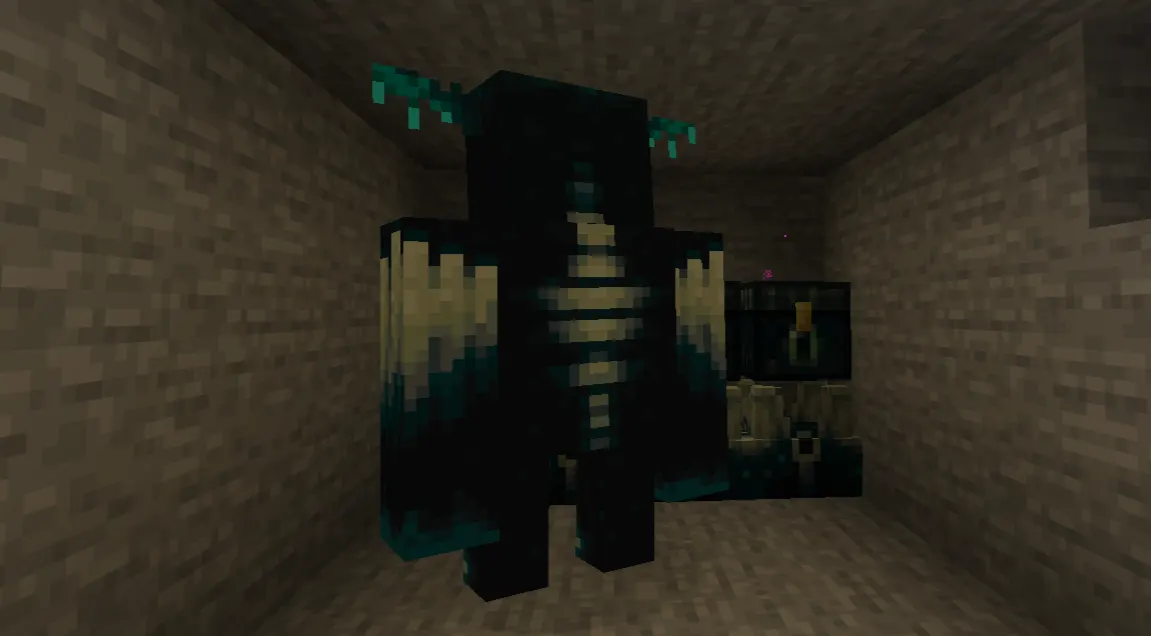  Warden standing in the Deep Dark biome in Minecraft