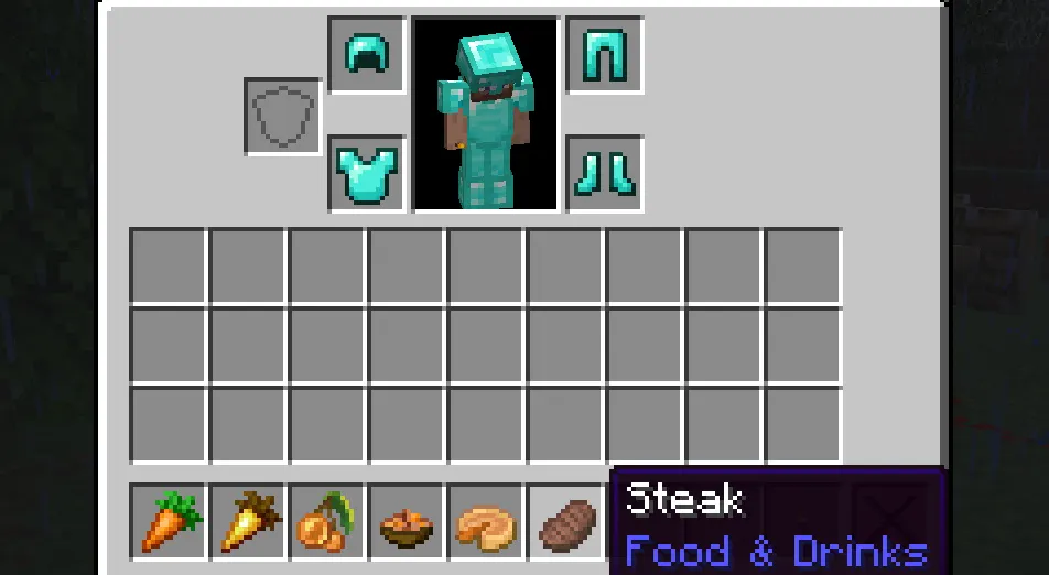 Minecraft food saturation chart comparing golden carrots steak pork chop and other foods