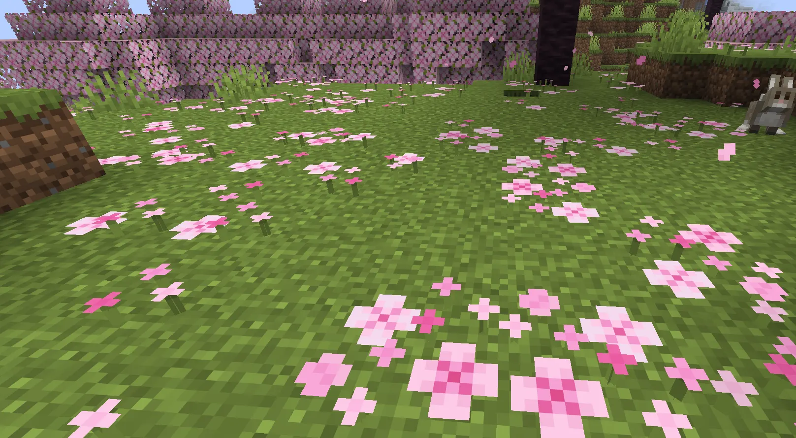 Pink Petals block naturally generated in the Cherry Grove biome
