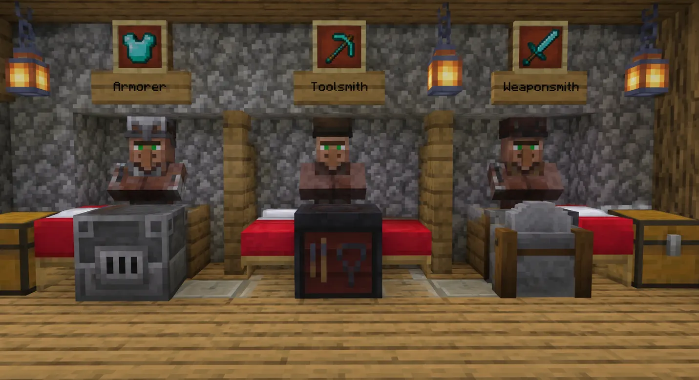  Minecraft Armorer Toolsmith and Weaponsmith trading setup for diamond gear