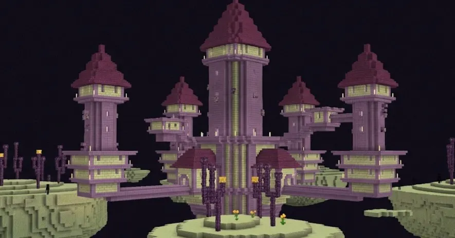  Minecraft End City structure with purpur towers and bridges