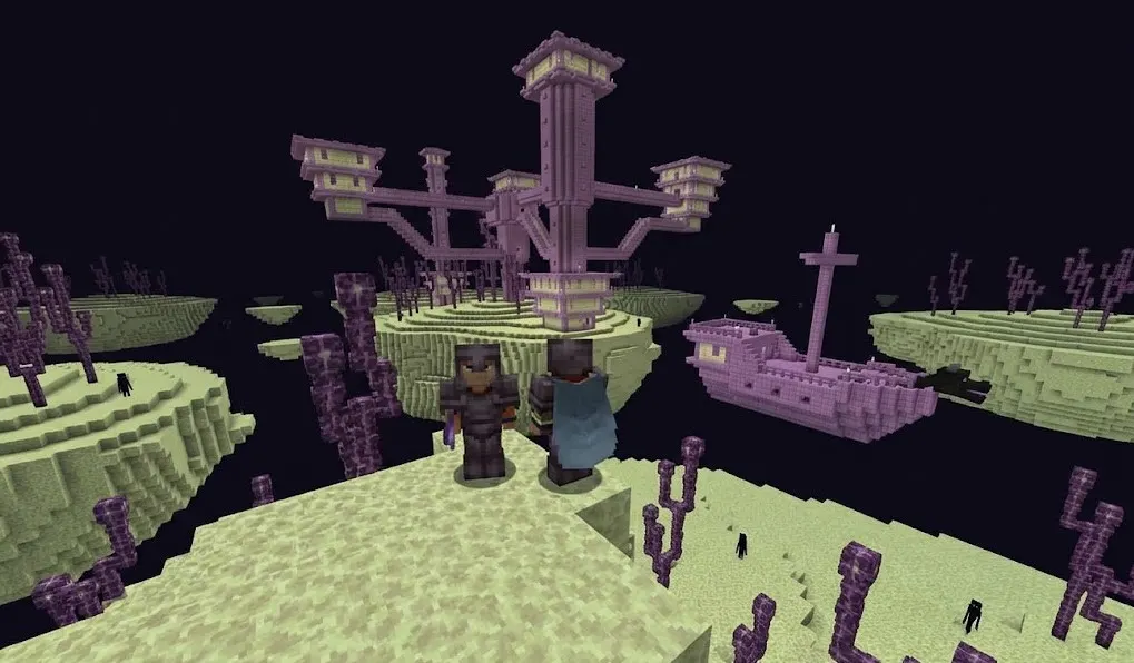  End City with an End Ship containing an Elytra in Minecraft