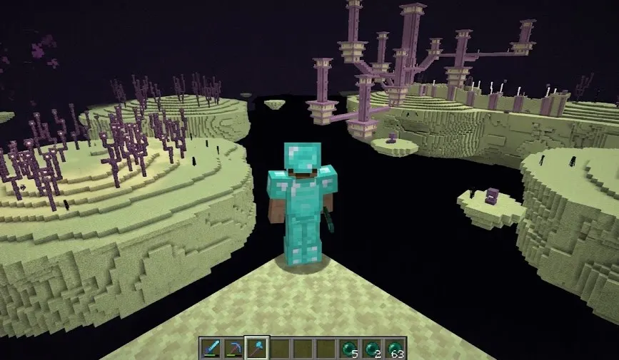  Outer End islands in Minecraft with an End City in the distance